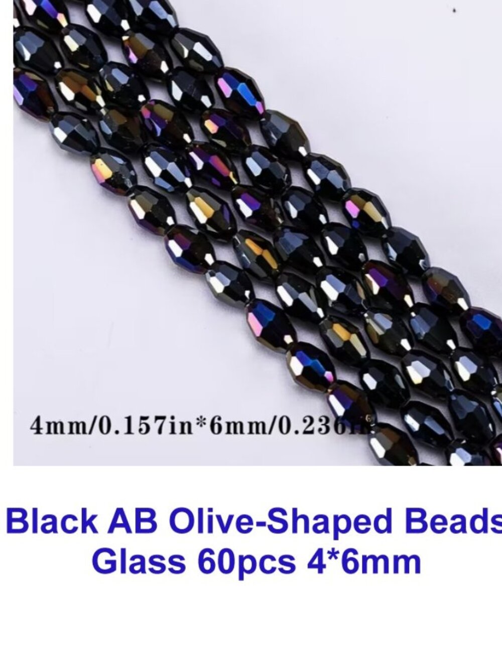 Black AB Olive-Shaped Beads Glass 60pcs 4*6mm